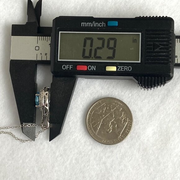 Sterling Silver 925 P☆M Oval Blue Topaz White Topaz Double Halo Pendant Necklace - Picture 15 of 16